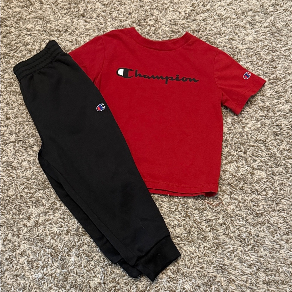 Champion Kids Red Tee and Black Joggers Set